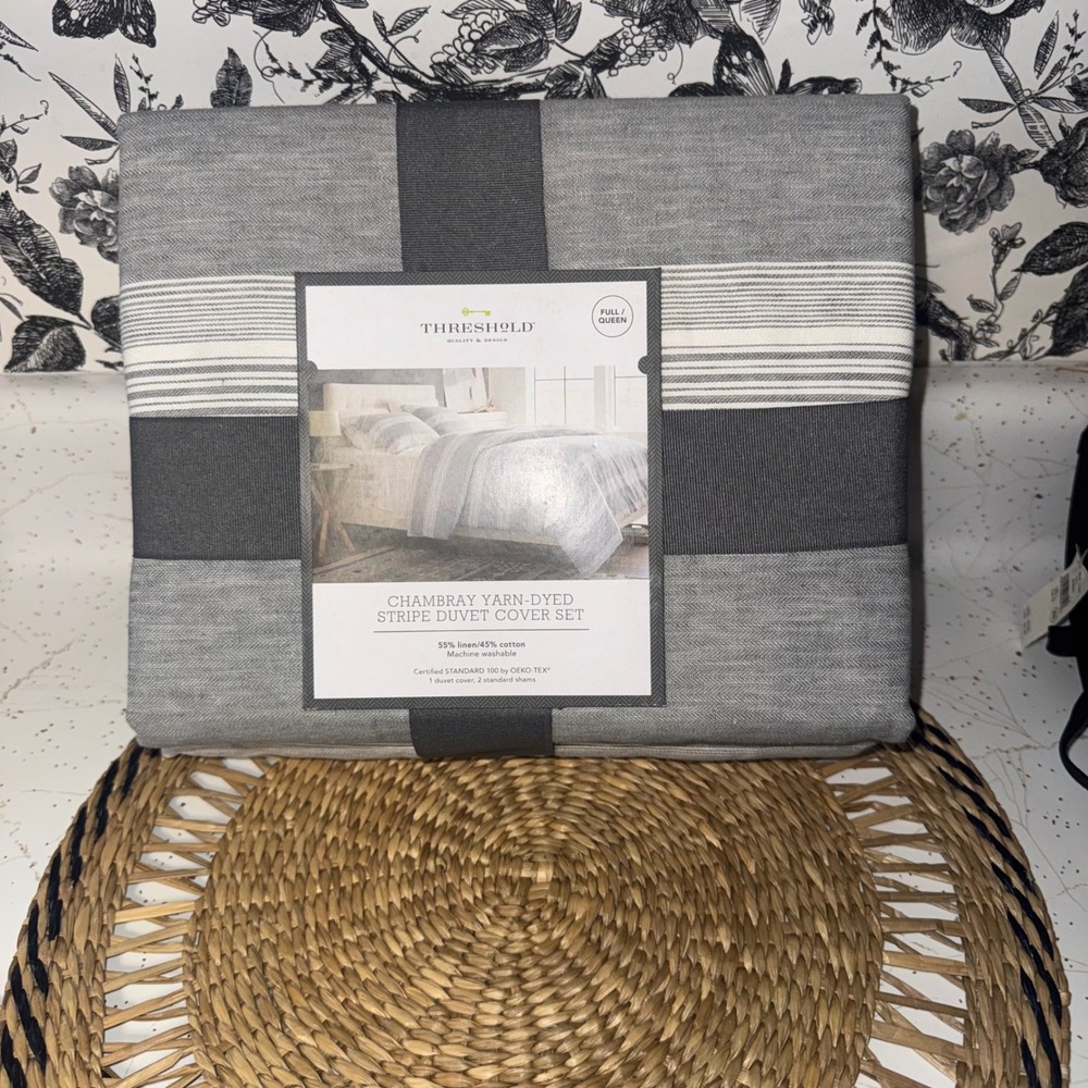 Threshold Chambray Stripe Duvet Cover Set Gray Full/Queen 3pc Linen Blend - Picture 6 of 6
